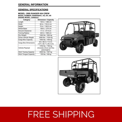 POLARIS RANGER 2009 700 CREW EFI SERVICE REPAIR MANUAL